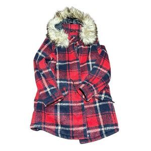 American Eagle Plaid Faux Fur Coat